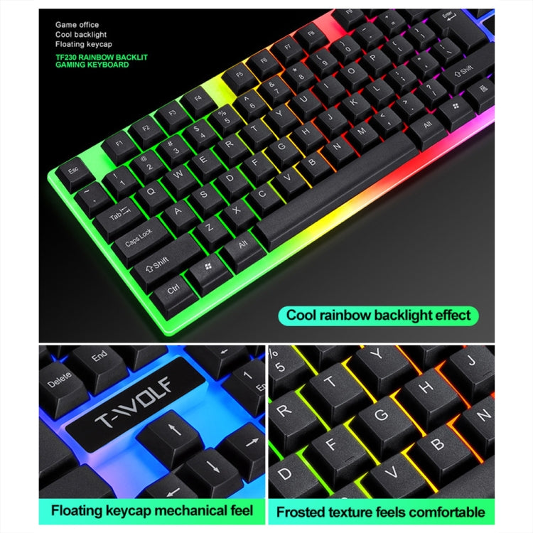 T-WOLF TF230 Colorful Light Effect Game Office Computer Wired Keyboard and Mouse Kit(Black) - Wired Keyboard by T-WOLF | Online Shopping UK | buy2fix