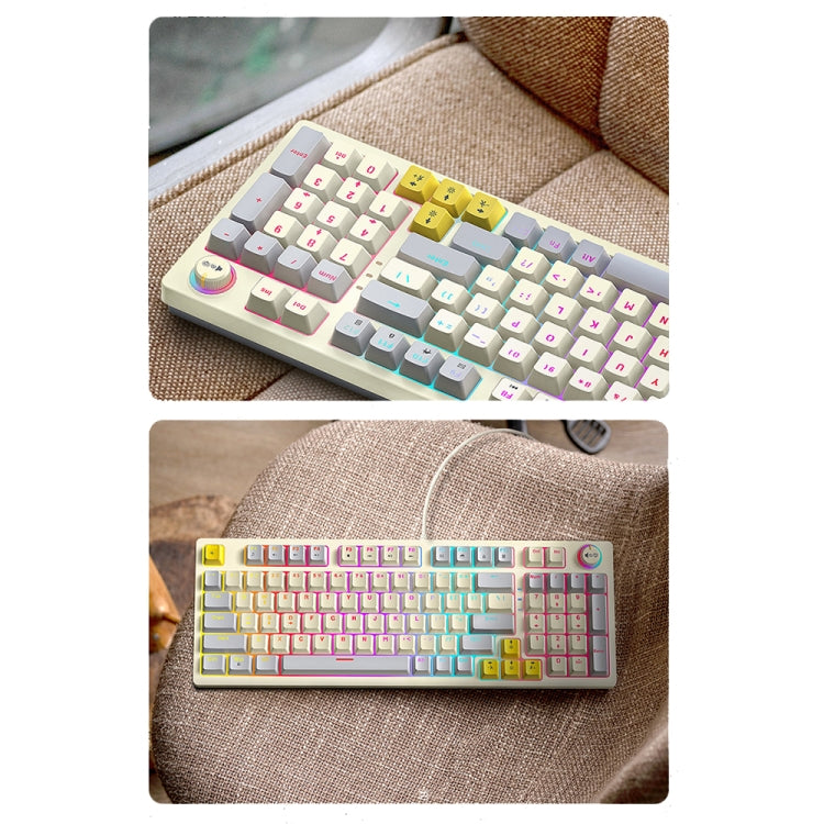 T-WOLF T50 97-keys RGB Luminous Color-Matching Game Mechanical Keyboard with Knob, Color: White A - Wired Keyboard by T-WOLF | Online Shopping UK | buy2fix