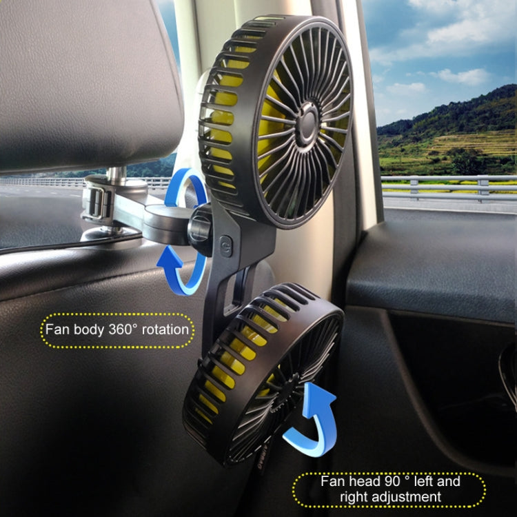 SUITU F4208 Car Cooling Fan Vehicle Rear Seatback USB Dual-Head Electrical Fan(Yellow And Black) - Heating & Fans by SUITU | Online Shopping UK | buy2fix