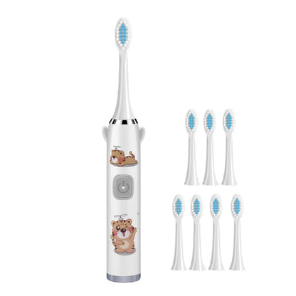 USB Charging Fully Automatic Ultrasonic Cartoon Children Electric Toothbrush, Color: White with 8 Heads - Toothbrushes by buy2fix | Online Shopping UK | buy2fix