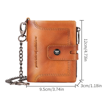 BULL CAPTAIN 088 RFID Anti-Theft Zipper Buckle Multi-Card Slot Cowhide Vertical Wallet(Yellow) - Antimagnetic RFID Package by BULL CAPTAIN | Online Shopping UK | buy2fix