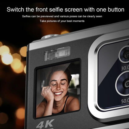 4K HD Optical Dual Lens Digital Camera 50MP Dual Screen Selfie Camera, No Memory(Black) - Video Cameras by buy2fix | Online Shopping UK | buy2fix