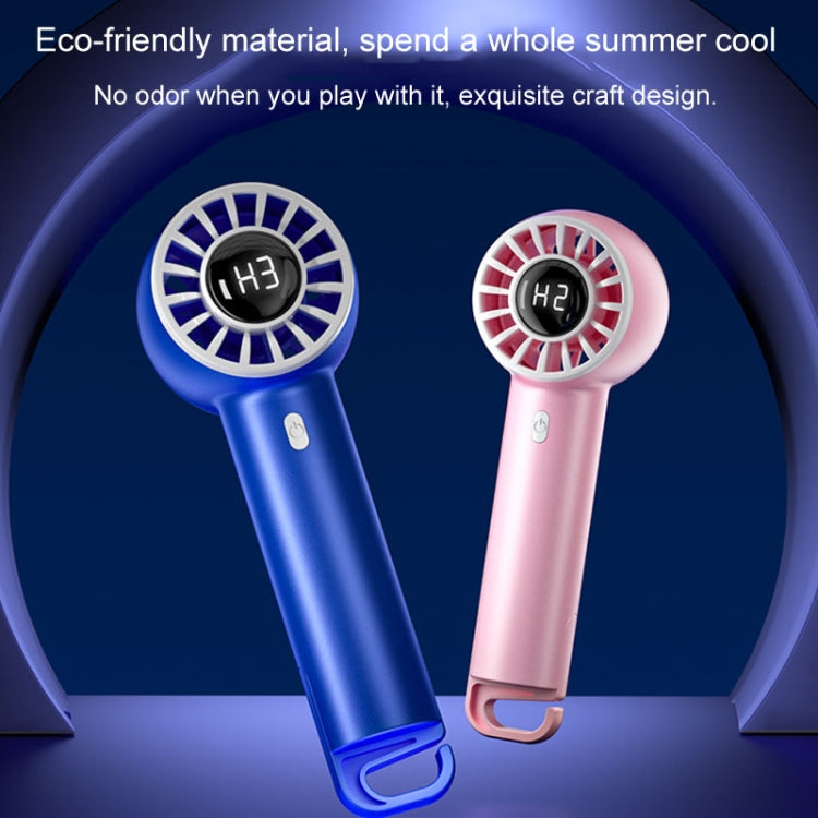 USB Charging Digital Display Handheld Turbo Fan Portable Foldable Buckle Small Fan(Blue) - Electric Fans by buy2fix | Online Shopping UK | buy2fix