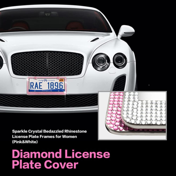 US Standard Stainless Steel License Plate Modified Frame With Diamonds, Color: Round Hole Black Diamond - License Plate Covers & Frames by buy2fix | Online Shopping UK | buy2fix