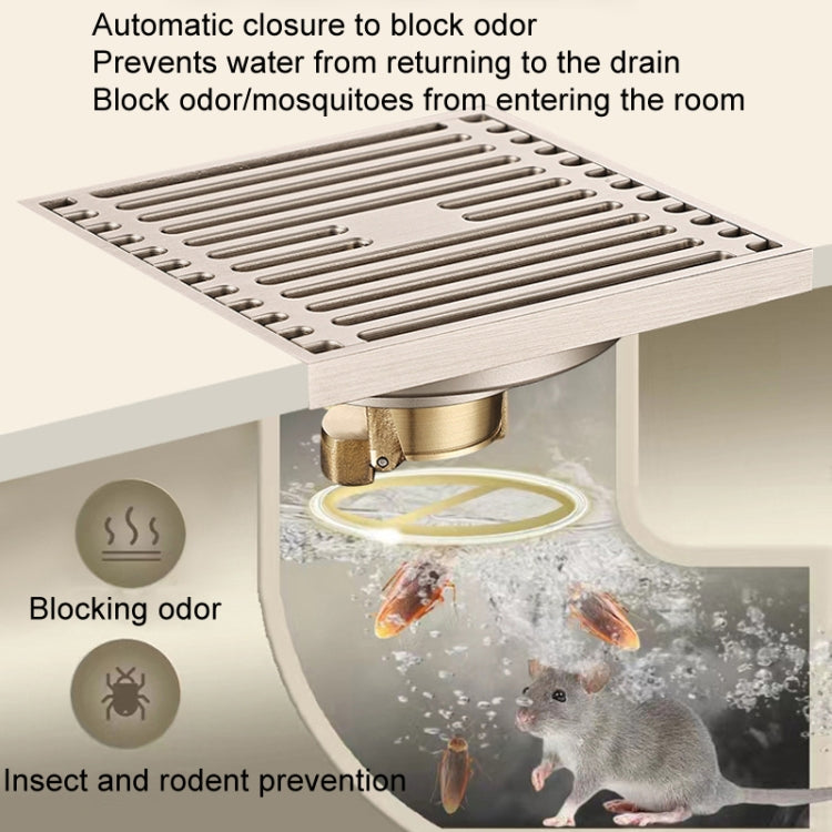 All Copper Brushed Anti-Odor Floor Drain Gravity Copper Core Bathroom Floor Drain, Specification: 8x30cm Long Invisible Medium Drain - Drain Strainers by buy2fix | Online Shopping UK | buy2fix