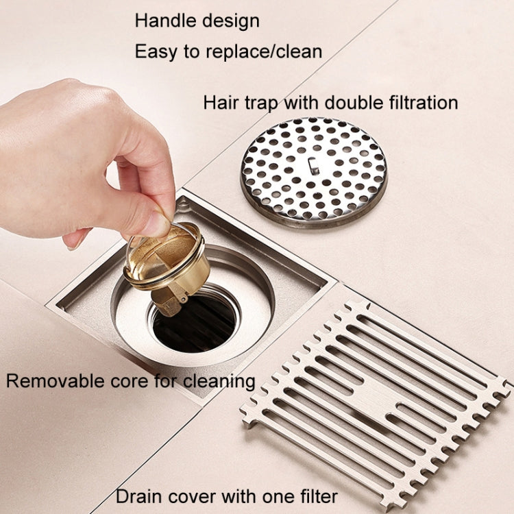 All Copper Brushed Anti-Odor Floor Drain Gravity Copper Core Bathroom Floor Drain, Specification: Square Invisible - Drain Strainers by buy2fix | Online Shopping UK | buy2fix