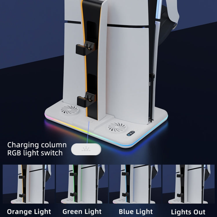 For PS5 Slim Iplay HBP-539 Console Cooling Base With RGB Ambient Light Vertical Grip Stand Charger(White) - Charger & Power by iplay | Online Shopping UK | buy2fix