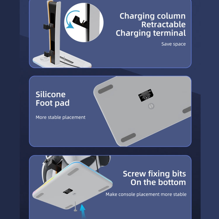 For PS5 Slim Iplay HBP-539 Console Cooling Base With RGB Ambient Light Vertical Grip Stand Charger(White) - Charger & Power by iplay | Online Shopping UK | buy2fix