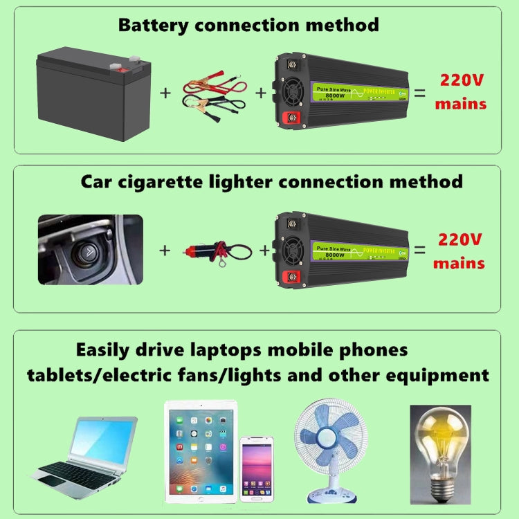 Gurxun 60V-220V 8000W Pure Sine Wave Inverter Car Single Digital Display Voltage Converter - Pure Sine Wave by Gurxun | Online Shopping UK | buy2fix