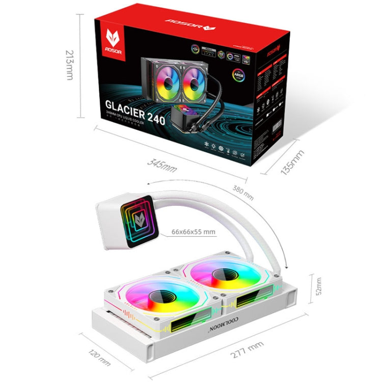 COOLMOON Glacier 240 Water Cooling Radiator Desktop ARGB Multi-Platform Integrated Lens CPU Water Cooling Fan, Color: Black - Fan Cooling by COOLMOON | Online Shopping UK | buy2fix