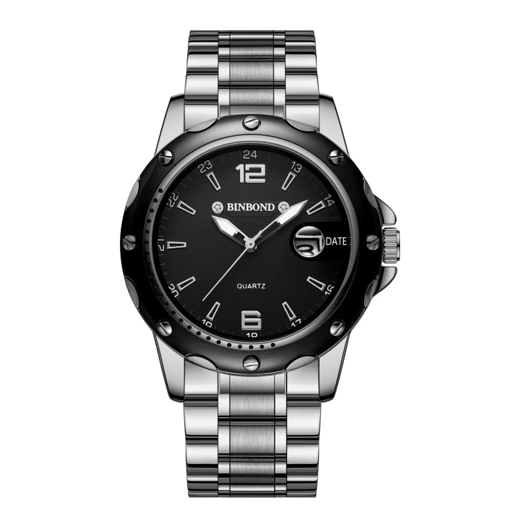 BINBOND B9696 Outdoor Calendar Luminous Waterproof Quartz Watch, Color: White Steel-Black - Metal Strap Watches by BINBOND | Online Shopping UK | buy2fix