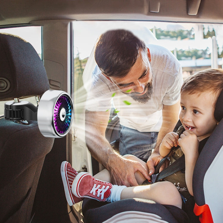FE052 RGB Color Light USB Plug-in Clip-on Car Rear Seat Headrest Fan(Black Silver) - Heating & Fans by buy2fix | Online Shopping UK | buy2fix