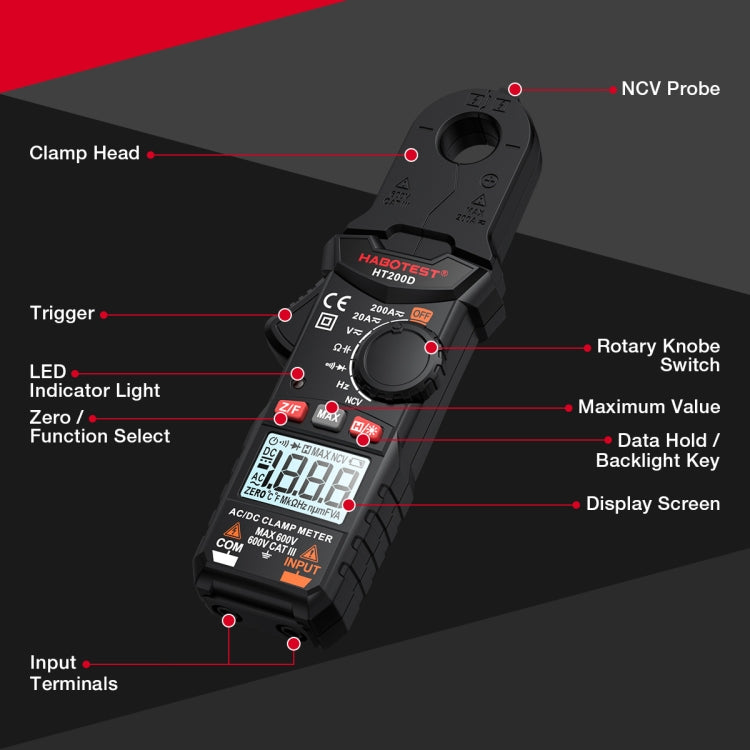 HABOTEST Mini Clamp Multimeter Portable Digital Ammeter - Digital Multimeter by HABOTEST | Online Shopping UK | buy2fix