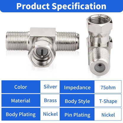 F Type Splitter 3 Way Connector F Male To Dual F Female Coaxial Connector Adapter - Connectors by buy2fix | Online Shopping UK | buy2fix