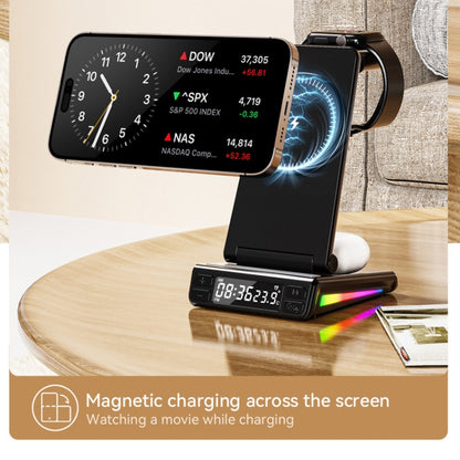 5-in-1 Desktop Magnetic Wireless Charger with Clock and Temperature Display for Smartphones / Watches / Earphones(White) - Wireless Charger by buy2fix | Online Shopping UK | buy2fix