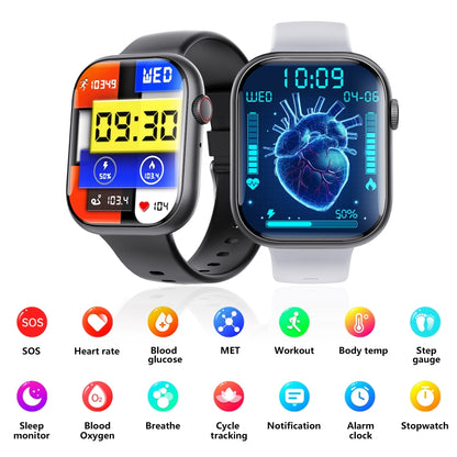 F70  2.1 Inch Screen Smart Watch With Blood Sugar/Blood Oxygen Monitoring /SOS Alarm/100+ Sports Modes, Color: Black 3-bead Steel - Smart Watches by buy2fix | Online Shopping UK | buy2fix