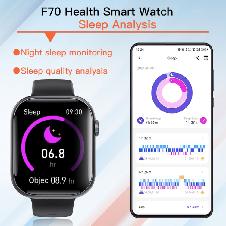 F70  2.1 Inch Screen Smart Watch With Blood Sugar/Blood Oxygen Monitoring /SOS Alarm/100+ Sports Modes, Color: Black SIlver 3-bead - Smart Watches by buy2fix | Online Shopping UK | buy2fix