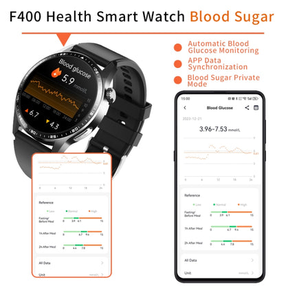 F400  1.55 Inch Screen Smart Watch Support ECG/ Blood Oxygen / Blood Sugar / 150+ Sports Mode, Color: Black Brown Leather - Smart Watches by buy2fix | Online Shopping UK | buy2fix