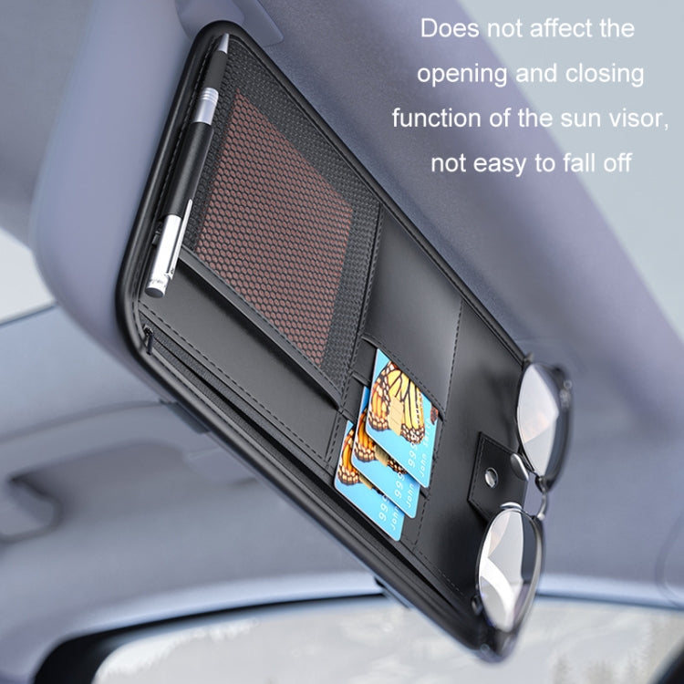 Car Sun Visor Card Glasses Holder Zipper Storage Bag(Black) - Sunglasses & Glasses Clips by buy2fix | Online Shopping UK | buy2fix