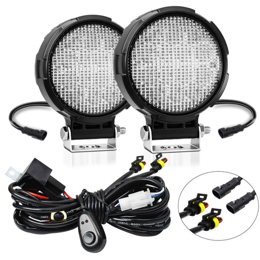 14W 9-30V Floodlight Mixed Luminous 4 Inch Round Work Light With Wire Set(X2) - Work Lights by buy2fix | Online Shopping UK | buy2fix