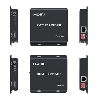 300m IP HDMI Extender HD Video Transmission, Transmitter + Receiver US Plug(Black) - Amplifier by buy2fix | Online Shopping UK | buy2fix