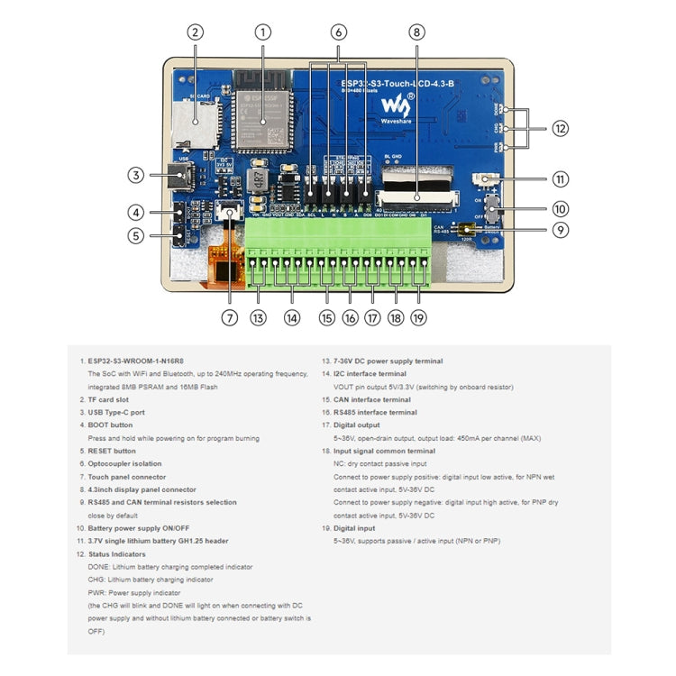 Waveshare ESP32-S3 4.3inch 800×480 Touch LCD Development Board With Case - LCD & LED Display Module by Waveshare | Online Shopping UK | buy2fix