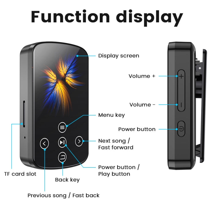 MP3 Bluetooth Music Player HIFI Sports Clip Touch Screen MP4, Memory: 128GB(Black) - MP3 Player by buy2fix | Online Shopping UK | buy2fix