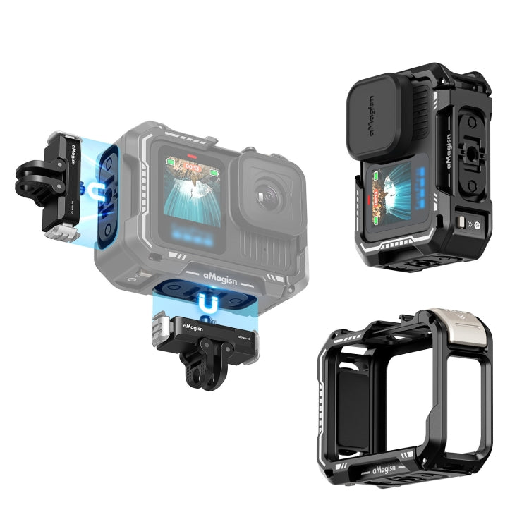 AMagisn Upgrade Ver Metal Rabbit Cage For GoPro HERO13 Black / HERO12 Black / HERO11 Black / HERO10 Black / HERO9 Black(Black) - Protective Frame by aMagisn | Online Shopping UK | buy2fix