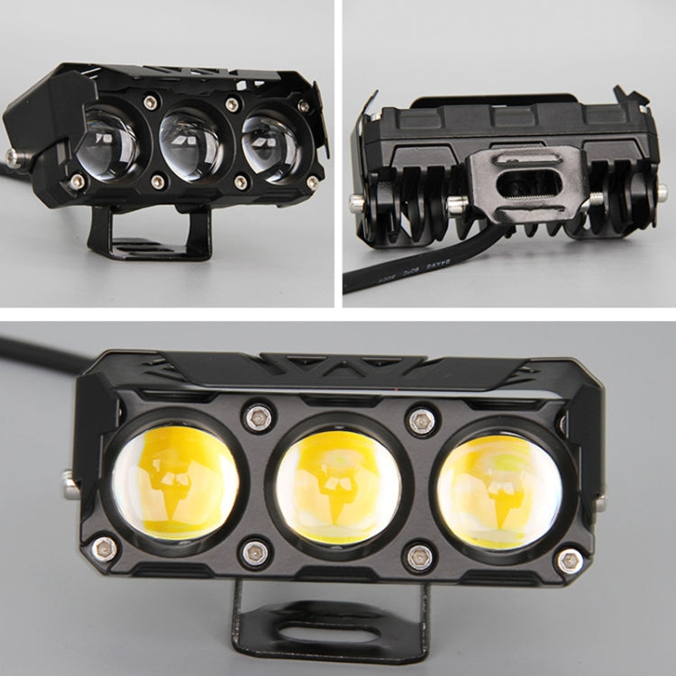 35W Motorcycle Spotlight Dual Color LED Headlight Triple Eye Waterproof Headlight, Model: Flashing-(2 Wires) - Headlights by buy2fix | Online Shopping UK | buy2fix