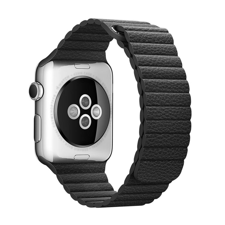For Apple Watch 42mm Loop Magnetic Closure Clasp PU Leather Watch Band(Black) - Smart Wear by buy2fix | Online Shopping UK | buy2fix
