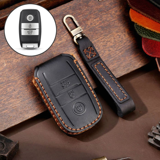 For Kia Sportage R / K5 / K4 / K2 / KX3 Hallmo A Style Car Cowhide Leather Key Protective Cover Key Case(Black) - In Car by Hallmo | Online Shopping UK | buy2fix