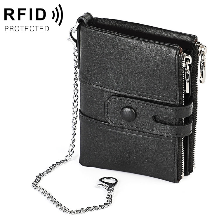 LT3529 Retro Crazy Horse Texture Double Zipper Anti-magnetic RFID Chain Wallet with Card Slots (Black) - Antimagnetic RFID Package by buy2fix | Online Shopping UK | buy2fix