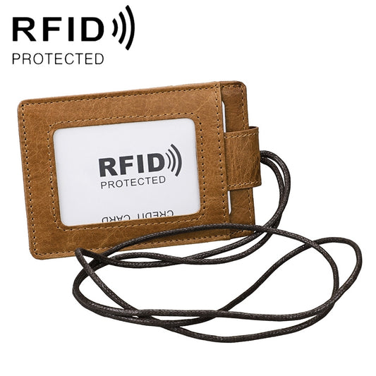 KB153 Antimagnetic RFID Leather Card Holder ID Card Badge with Lanyard(Yellowish-brown) - Antimagnetic RFID Package by buy2fix | Online Shopping UK | buy2fix