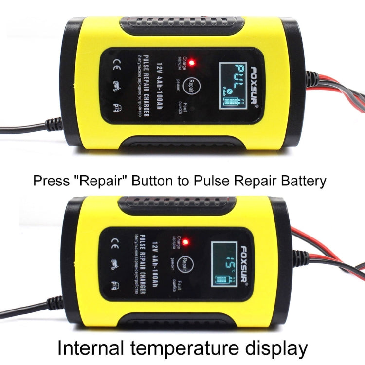 FOXSUR 12V 6A Intelligent Universal Battery Charger for Car Motorcycle, Length: 55cm, US Plug(Yellow) - In Car by FOXSUR | Online Shopping UK | buy2fix