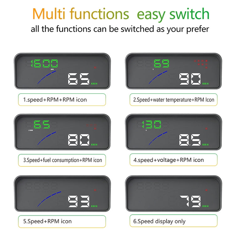 P9 HUD 3.6 inch Car OBD2 Smart Digital Meter with Multi-color, Speed & RPM & Water Temperature & Oil Consumption & Driving Distance / Time & Voltage Display, Over Speed Alarm, Low Voltage Alarm, Kilometers & Miles Switching, Light Sensor Functions - Head Up Display System by buy2fix | Online Shopping UK | buy2fix