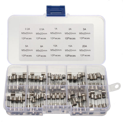 100 PCS 5 x 20mm Fuse Assorted Kits Glass Fuses Tube 0.2A 0.5A 1A 2A 3A 5A 8A 10A 15A 20A - In Car by buy2fix | Online Shopping UK | buy2fix