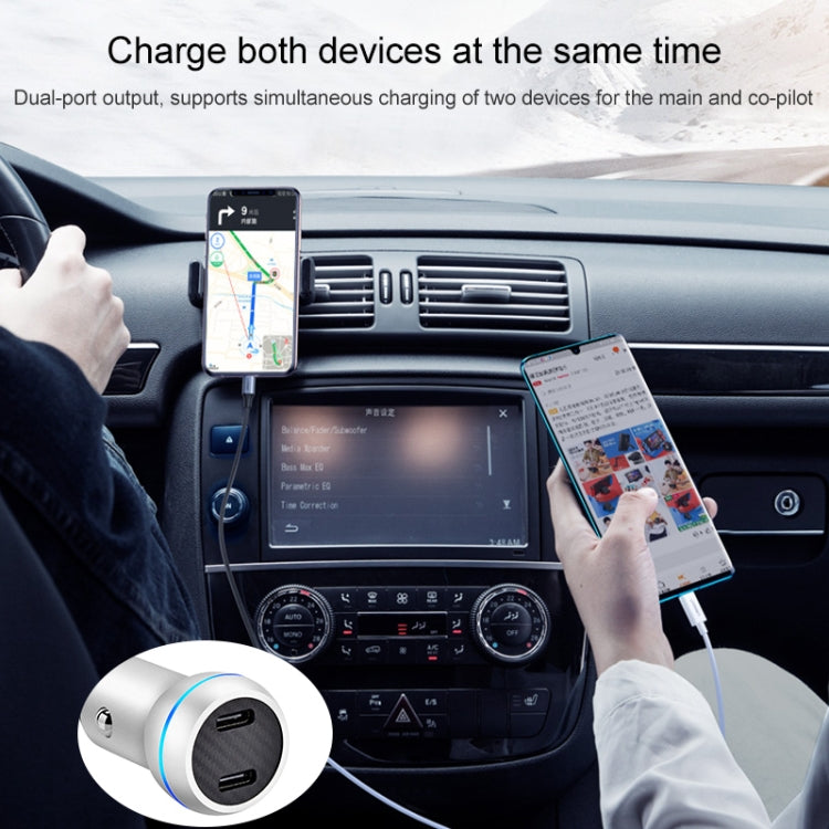 ACC-580 PD 40W Dual Type-C / USB-C Ports Fast Charging Car Charger(Silver) - In Car by buy2fix | Online Shopping UK | buy2fix