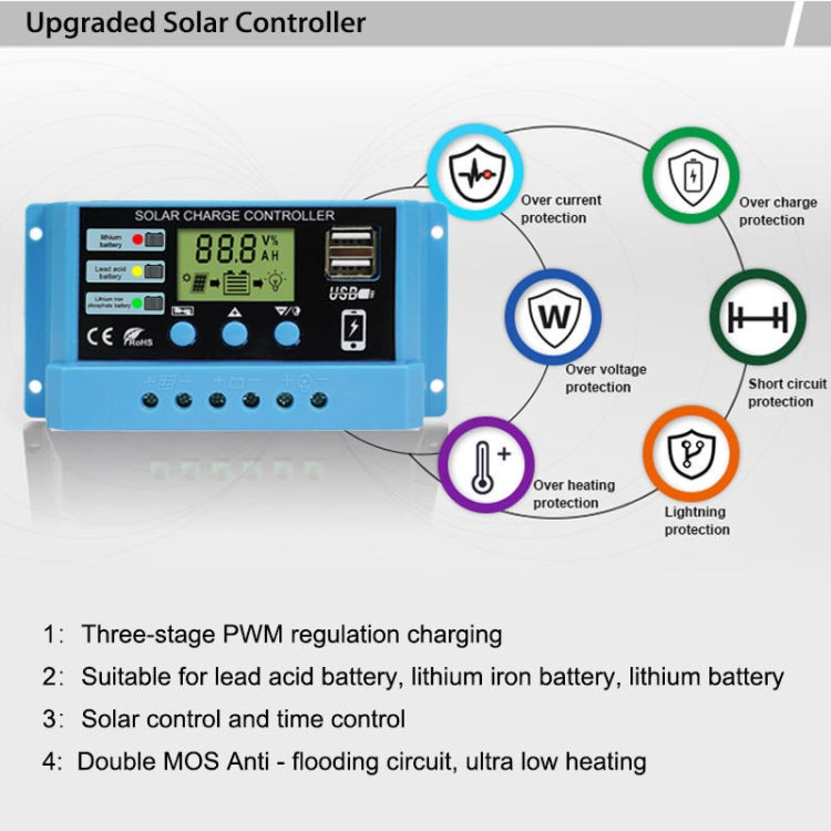 10A Solar Charge Controller 12V / 24V Lithium Lead-Acid Battery Charge Discharge PV Controller, with Indicator Light - In Car by buy2fix | Online Shopping UK | buy2fix