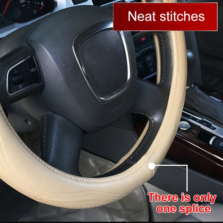 Universal Car Genuine Leather Pinhole Steering Wheel Cover, Diameter: 38cm(Beige) -  by buy2fix | Online Shopping UK | buy2fix