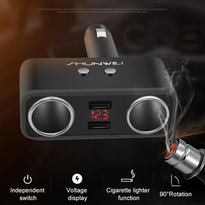 SHUNWEI SD-1925 120W 3A Car 2 in 1 Dual USB Charger 90 Degree Free Rotation Cigarette Lighter(Black) - Cigar Socket by SHUNWEI | Online Shopping UK | buy2fix