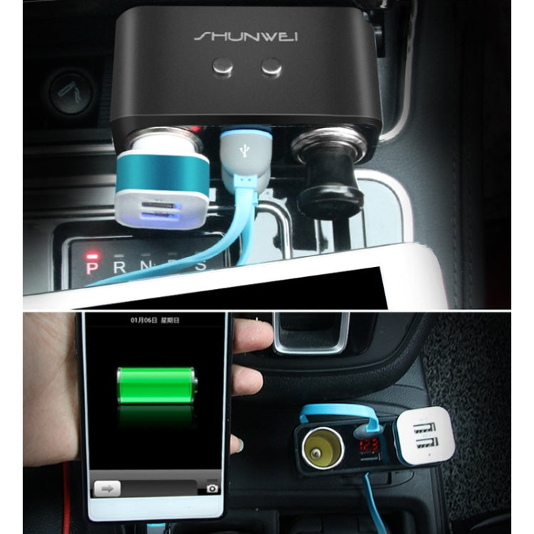 SHUNWEI SD-1925 120W 3A Car 2 in 1 Dual USB Charger 90 Degree Free Rotation Cigarette Lighter(Black) - Cigar Socket by SHUNWEI | Online Shopping UK | buy2fix