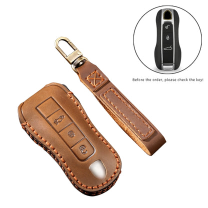 Hallmo Car Cowhide Leather Key Protective Cover Key Case for Porsche Macan 718 2021 B Style(Brown) -  by Hallmo | Online Shopping UK | buy2fix