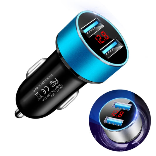 JMG-C016A 5 PCS 5V 3.1A Car Dual USB Charger with LED Display(Blue) - Car Charger by buy2fix | Online Shopping UK | buy2fix