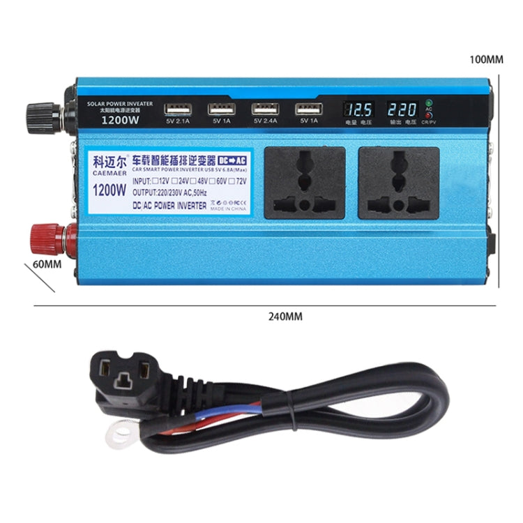 Carmaer 60V to 220V 1200W Double Socket Car Double Digital Display Inverter Household Power Converter - In Car by buy2fix | Online Shopping UK | buy2fix