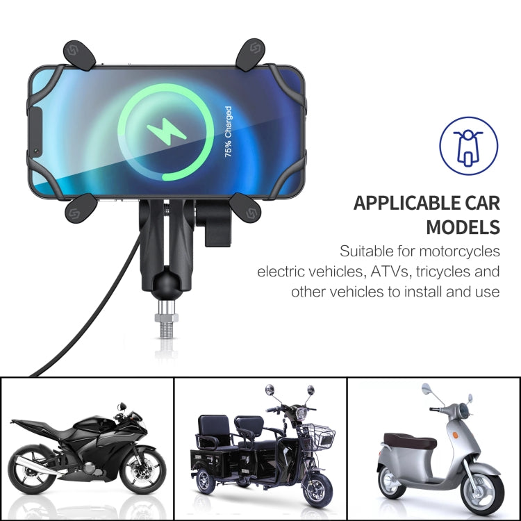 ZH-1558D2 Motorcycle M10 Ball Joint X-shape Aluminum Alloy Qi Wireless Charging Phone Holder - In Car by buy2fix | Online Shopping UK | buy2fix