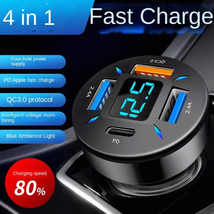 2pcs 4 in 1 USB 66W Digital Display Car Super Fast Charger - In Car by buy2fix | Online Shopping UK | buy2fix