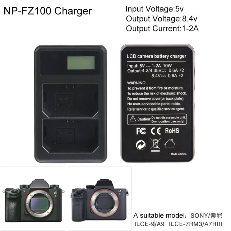 Dual Channel Digital LCD Display Battery Charger with USB Port for Sony NP-FZ100 Battery, Compatible with Sony A9 (ILCE-9) - Battery USB Charger by buy2fix | Online Shopping UK | buy2fix