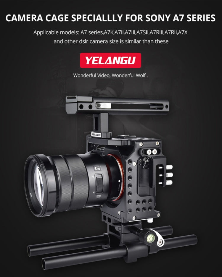 YELANGU CA7 YLG0908A Handle Video Camera Cage Stabilizer for Sony A7K & A7X & A73  & A7S & A7R & A7RII & A7SII (Black) - Camera Accessories by YELANGU | Online Shopping UK | buy2fix