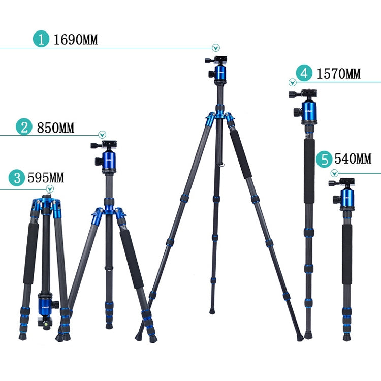 TRIOPO Oubao C-608S Adjustable Portable Carbon Fiber Tripod with Ball Head for SLR Camera - Tripods by TRIOPO | Online Shopping UK | buy2fix