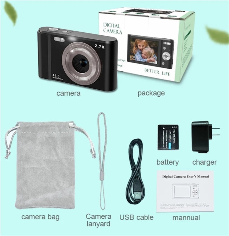 DC302 2.88 inch 44MP 16X Zoom 2.7K Full HD Digital Camera Children Card Camera, US Plug(Silver) - Consumer Electronics by buy2fix | Online Shopping UK | buy2fix